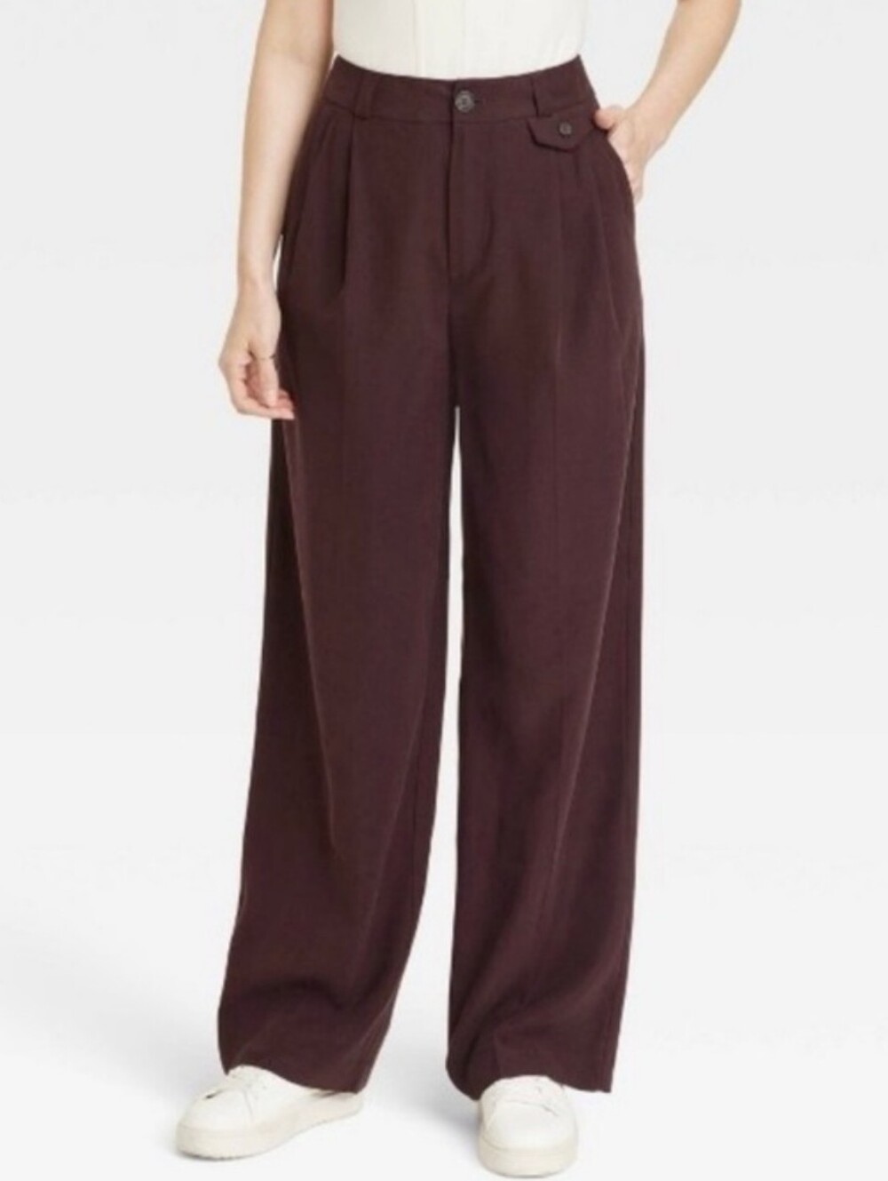 a new day Women's Brown Relaxed Fit Pleated Wide Leg Pants